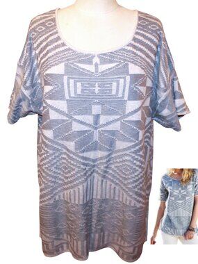 Peruvian Connection 100% Pima Cotton Geometric Art Knit Tunic Top XL